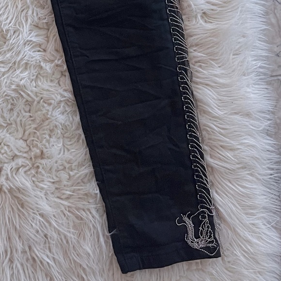 Q2 Premium Denim Black Skinny Jeans with Silver Tassels - Picture 2 of 4